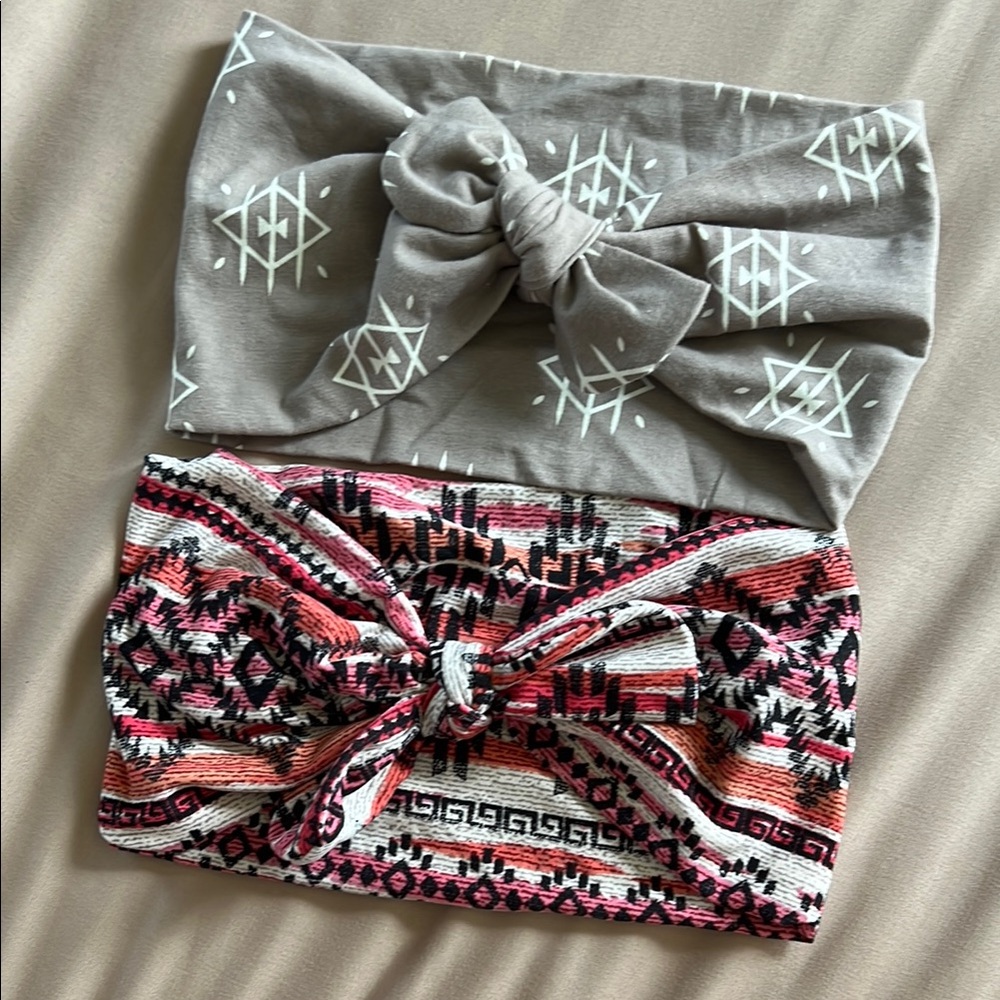 Trendy Headband Set - Gray and Multicolor geometric